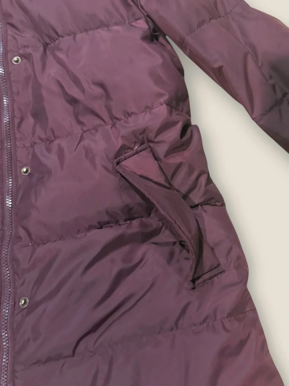 Ralph Lauren Deep Plum Long Puffer Coat with Faux Fur Hood Medium